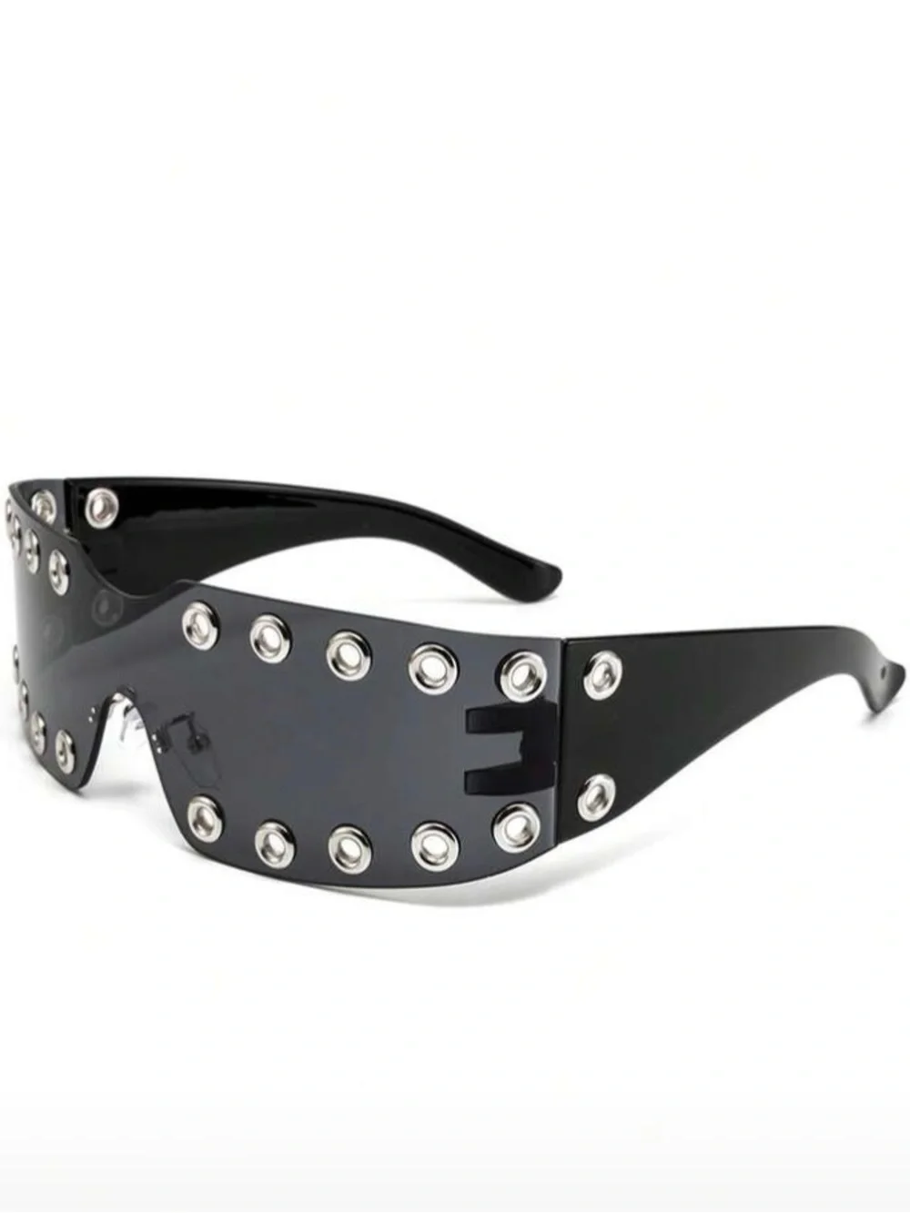 SHEIN Rivet-Trim Shield Sunglasses - Smoke
